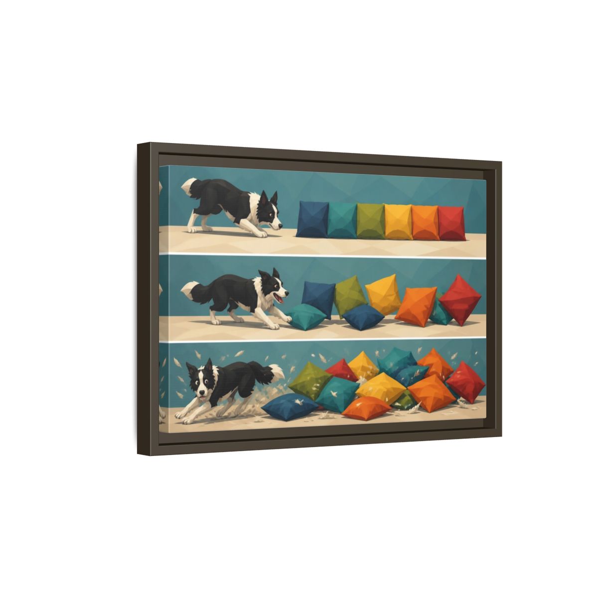Side Mockup 5. Funny Border Collie Herding shown as framed canvas print