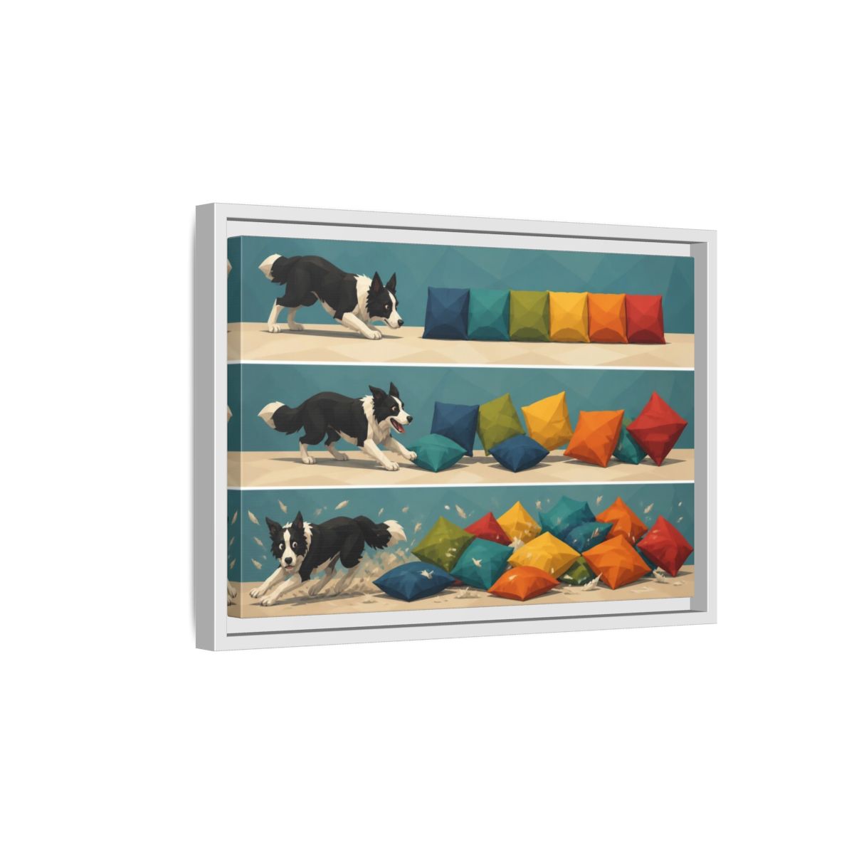 Side Mockup 4. Funny Border Collie Herding shown as framed canvas print