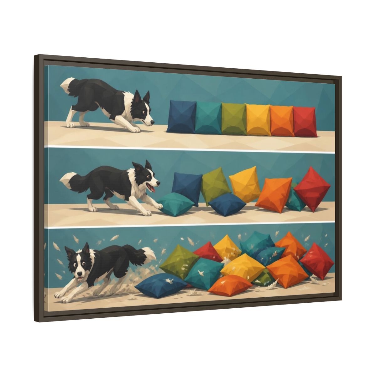 Main Mockup. Funny Border Collie Herding shown as framed canvas print