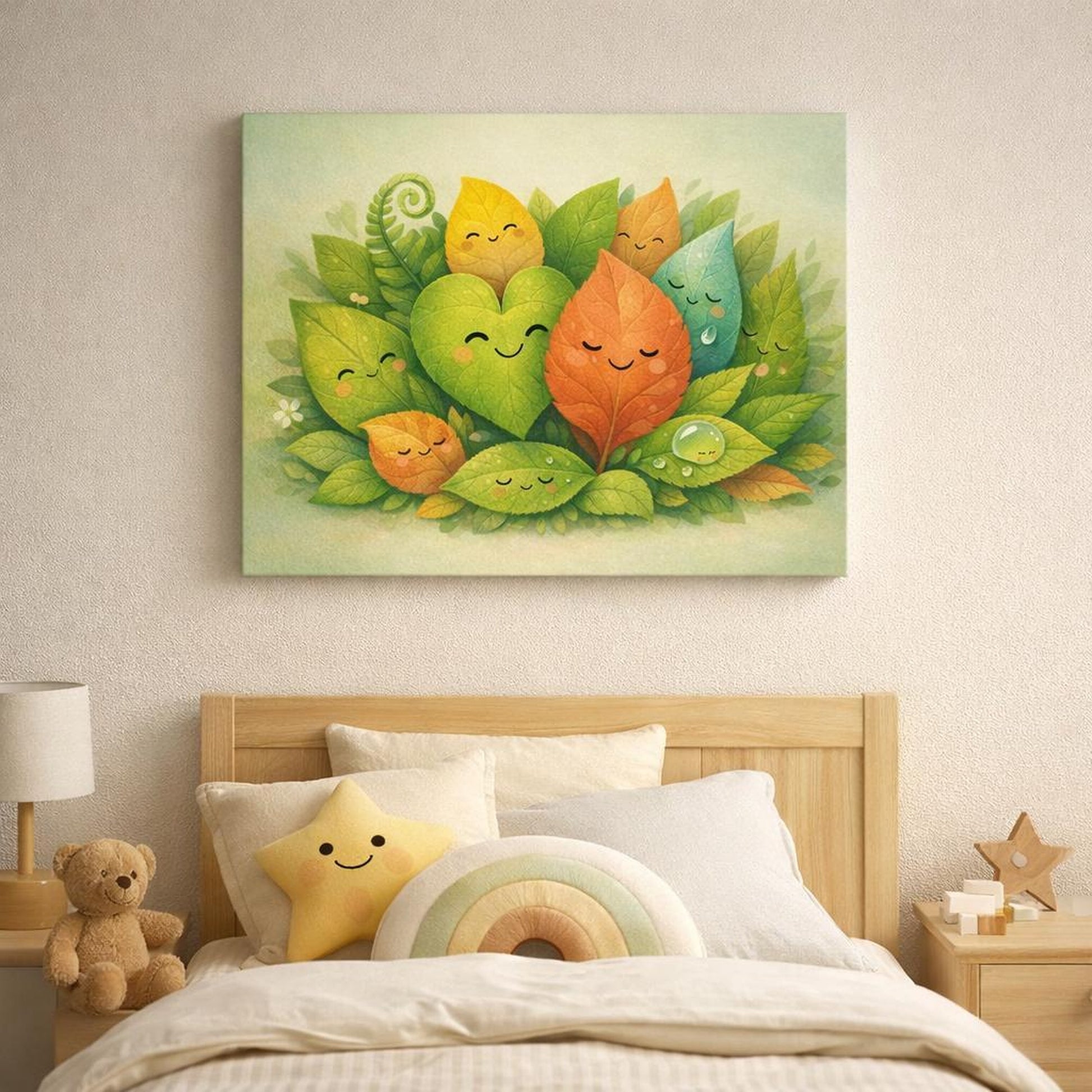 Funny Botanical Leaves shown as canvas wall art in a refined dining room