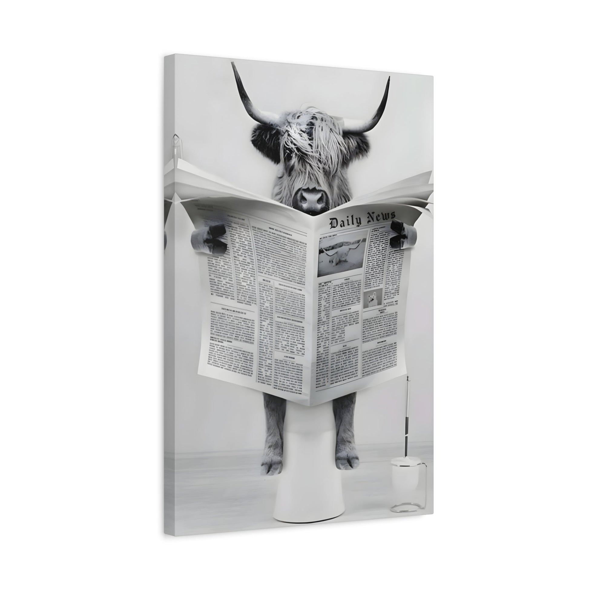 Funny Bull Bathroom Toilet Decor Canvas Wall Art Print - YesArtYes
