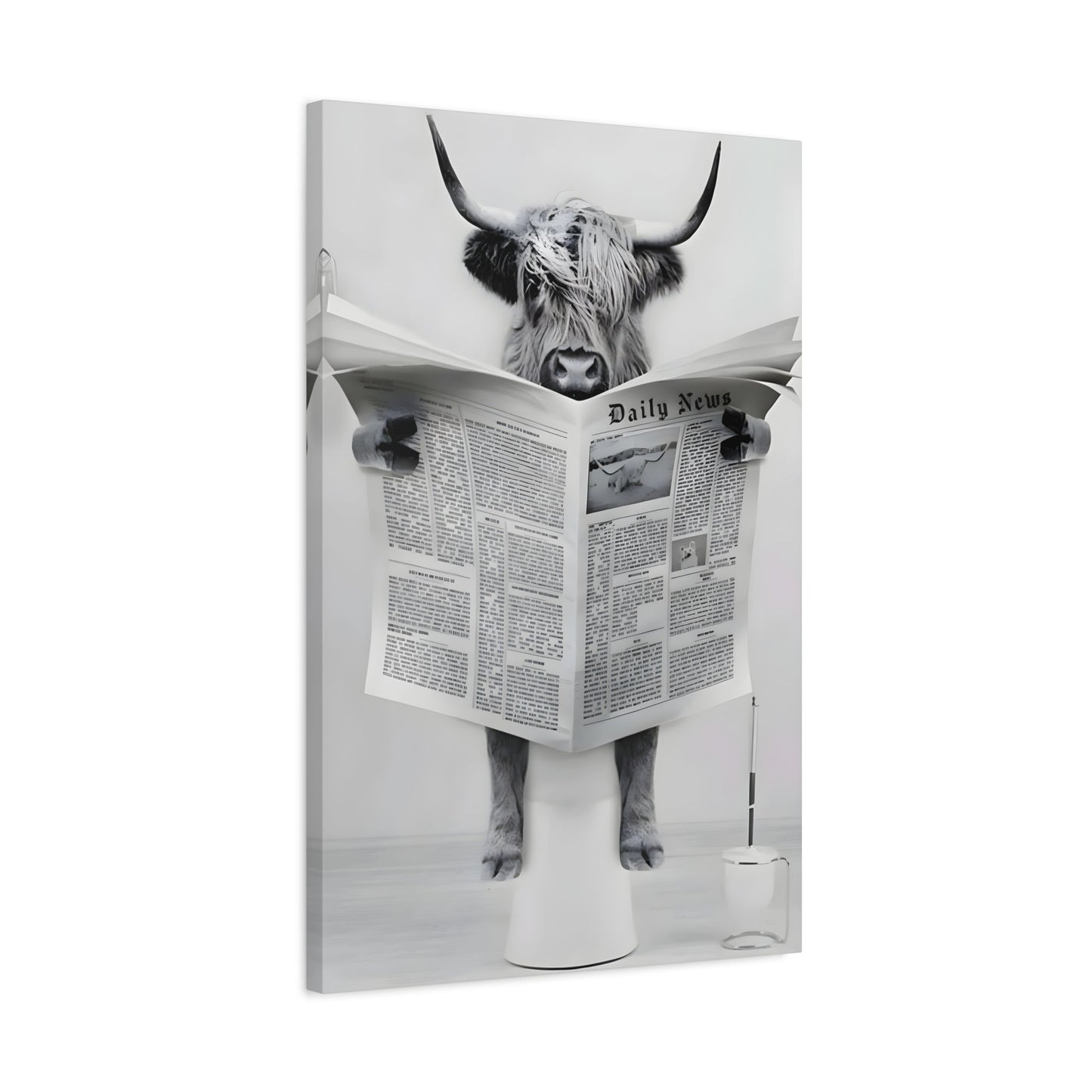 Funny Bull Bathroom Toilet Decor Canvas Wall Art Print - YesArtYes