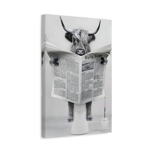 Funny Bull Bathroom Toilet Decor Canvas Wall Art Print - YesArtYes