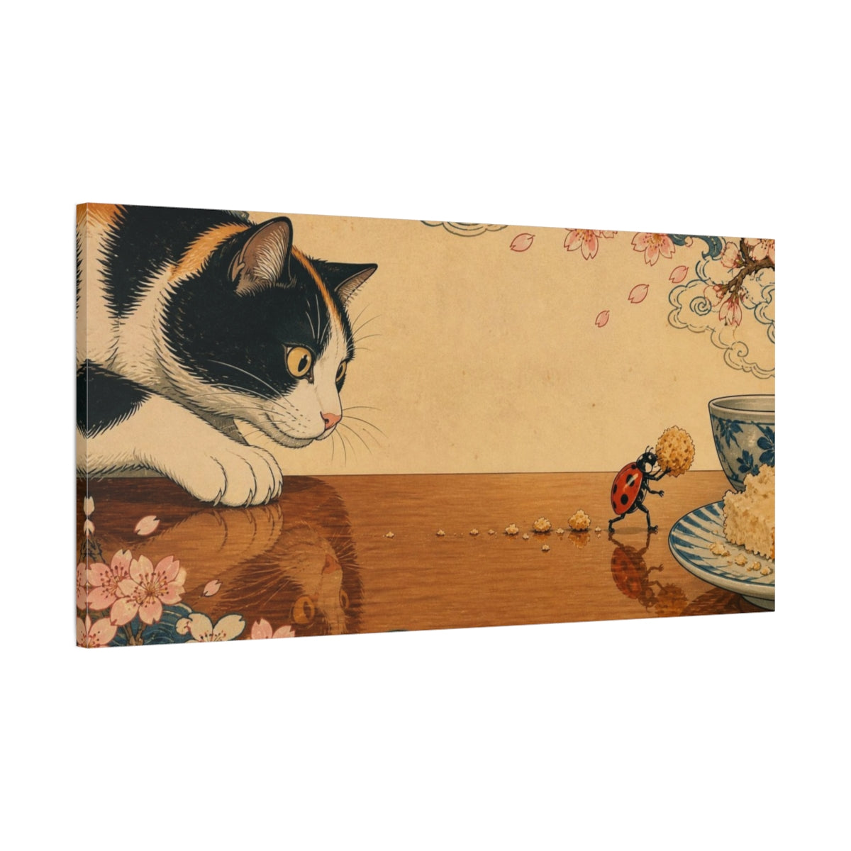 Main Mockup. Funny Cat And Ladybug shown as canvas print