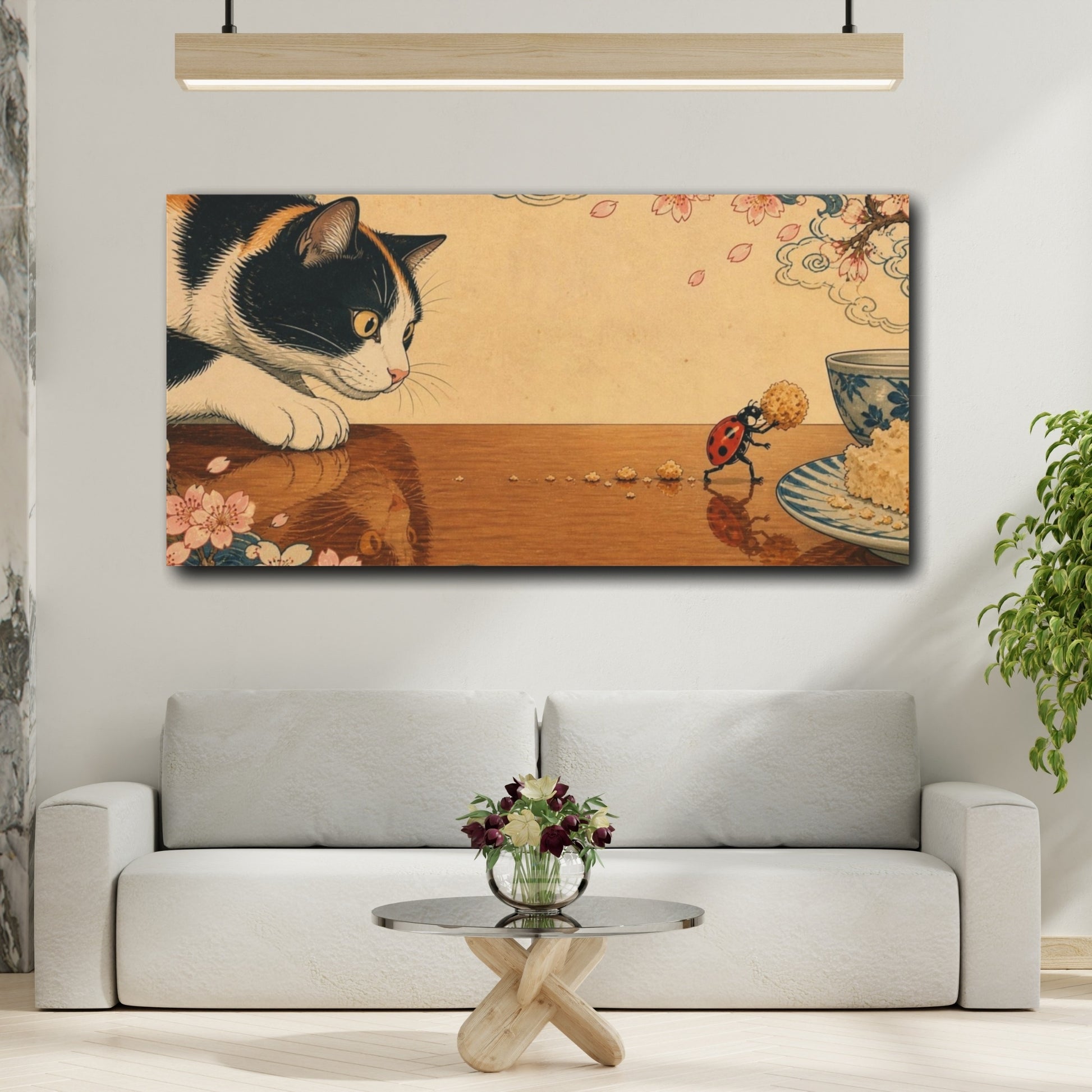 Mockup 2. Funny Cat And Ladybug shown as canvas print