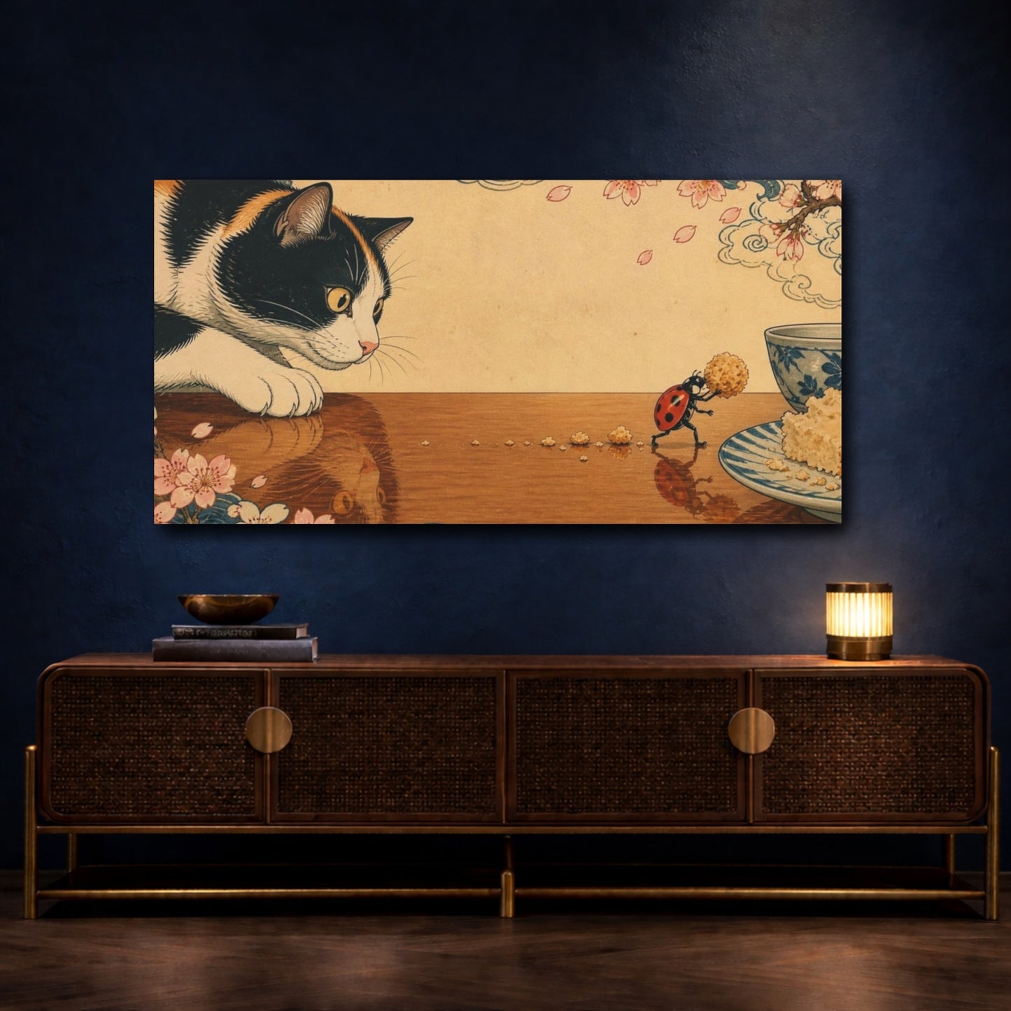 Mockup 4. Funny Cat And Ladybug shown as canvas print