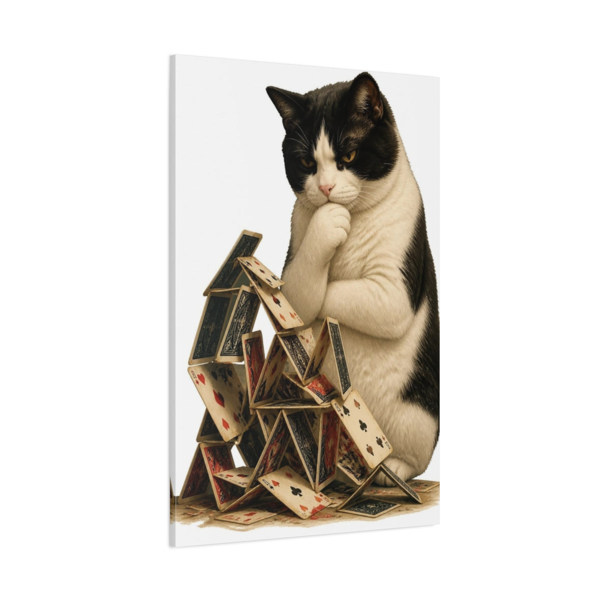 Side Mockup 1. Funny Cat House Of Cards shown as canvas print