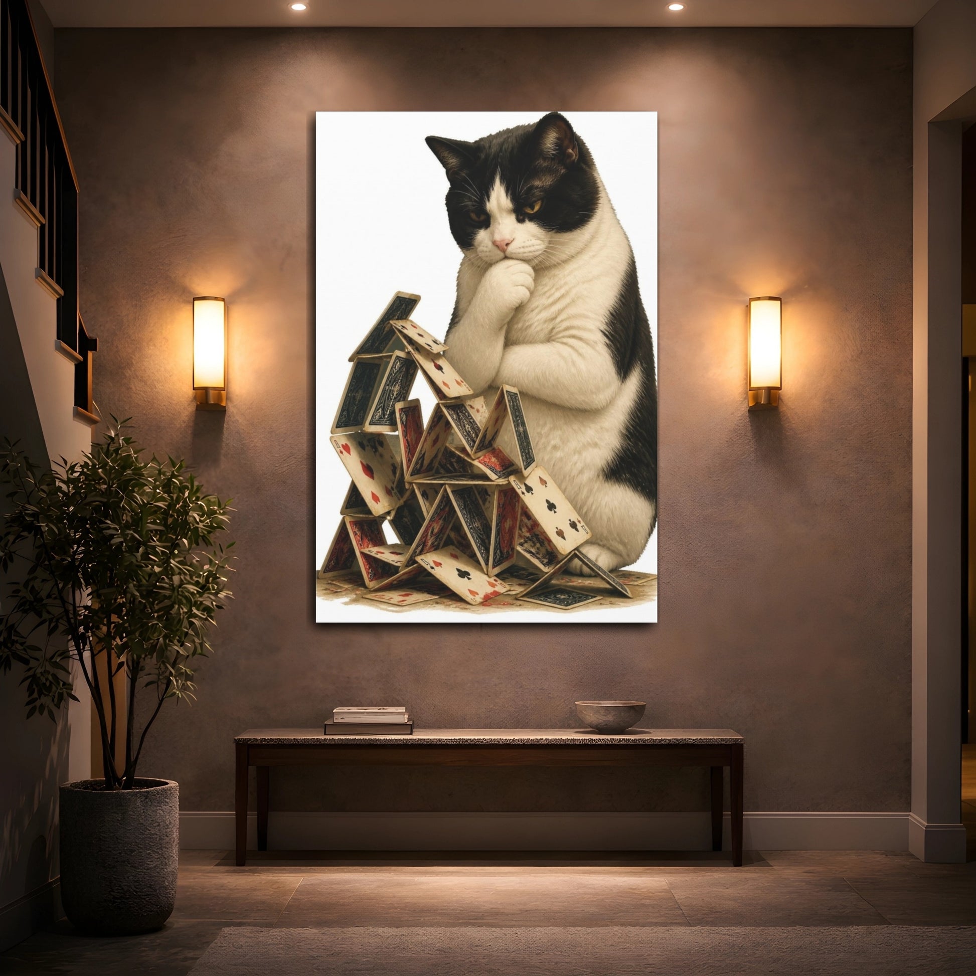 Mockup 2. Funny Cat House Of Cards shown as canvas print