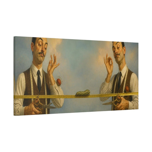 Funny Caterpillar On Tape Canvas Print – Living Room, Above Couch, Soft Blue And Warm Ochre - YesArtYes