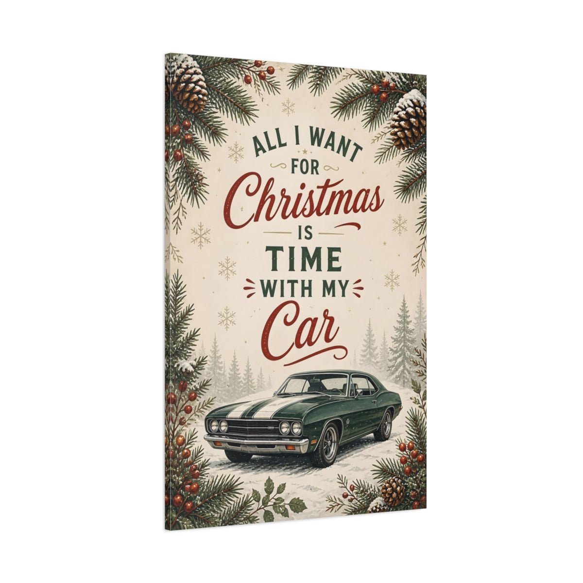Funny Classic Car Vintage Christmas Canvas Print – Living Room, Above Sofa - YesArtYes