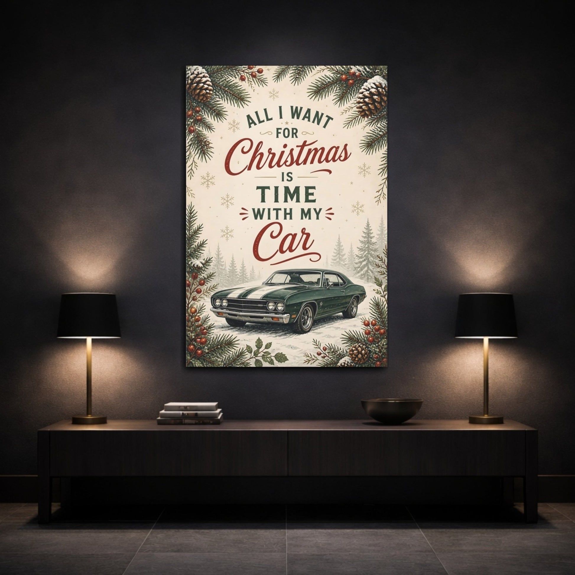 Funny Classic Car Vintage Christmas Canvas Print – Living Room, Above Sofa - YesArtYes