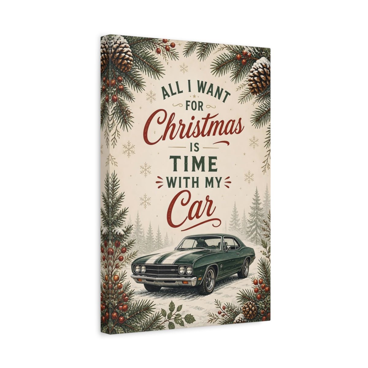 Funny Classic Car Vintage Christmas Canvas Print – Living Room, Above Sofa - YesArtYes