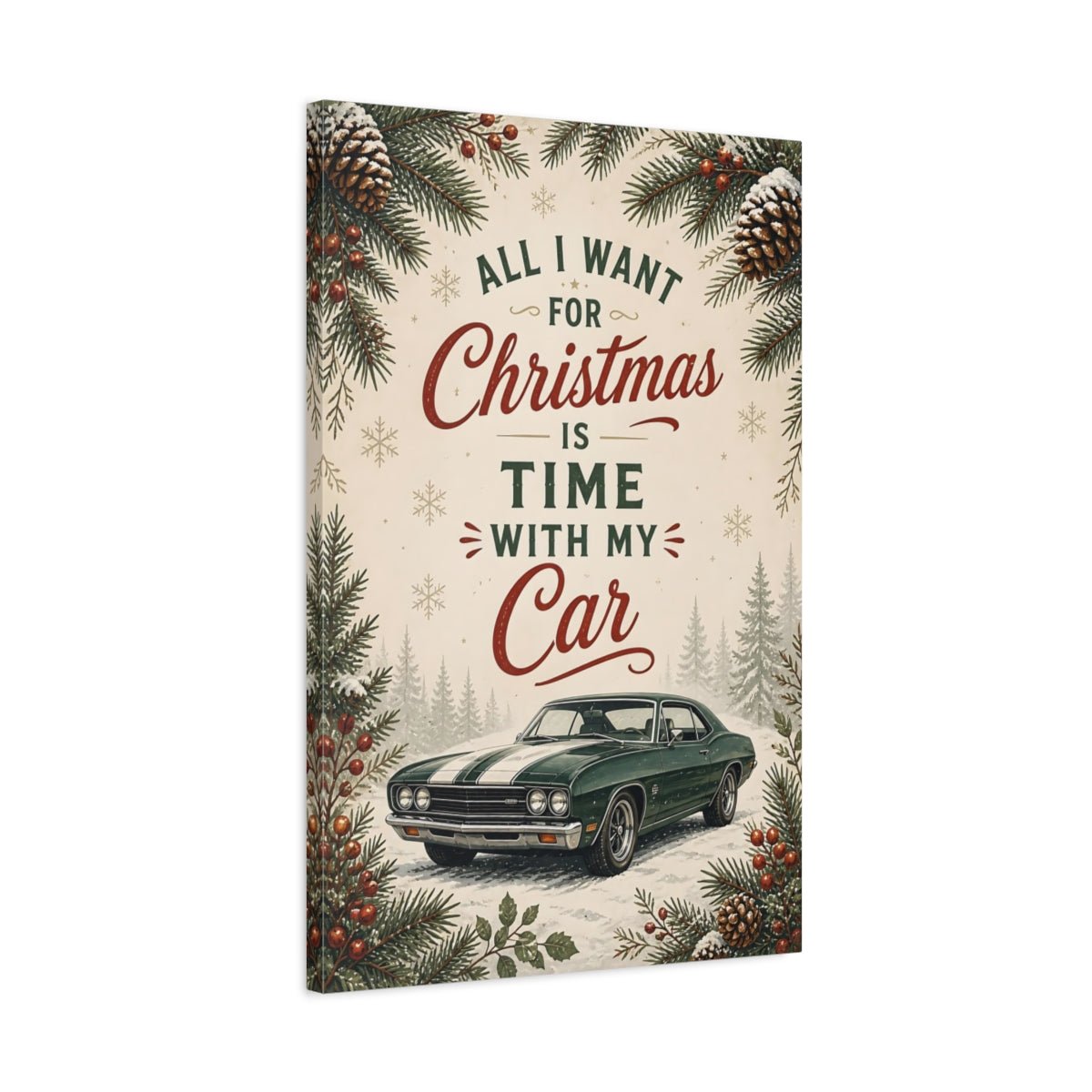 Funny Classic Car Vintage Christmas Canvas Print – Living Room, Above Sofa - YesArtYes