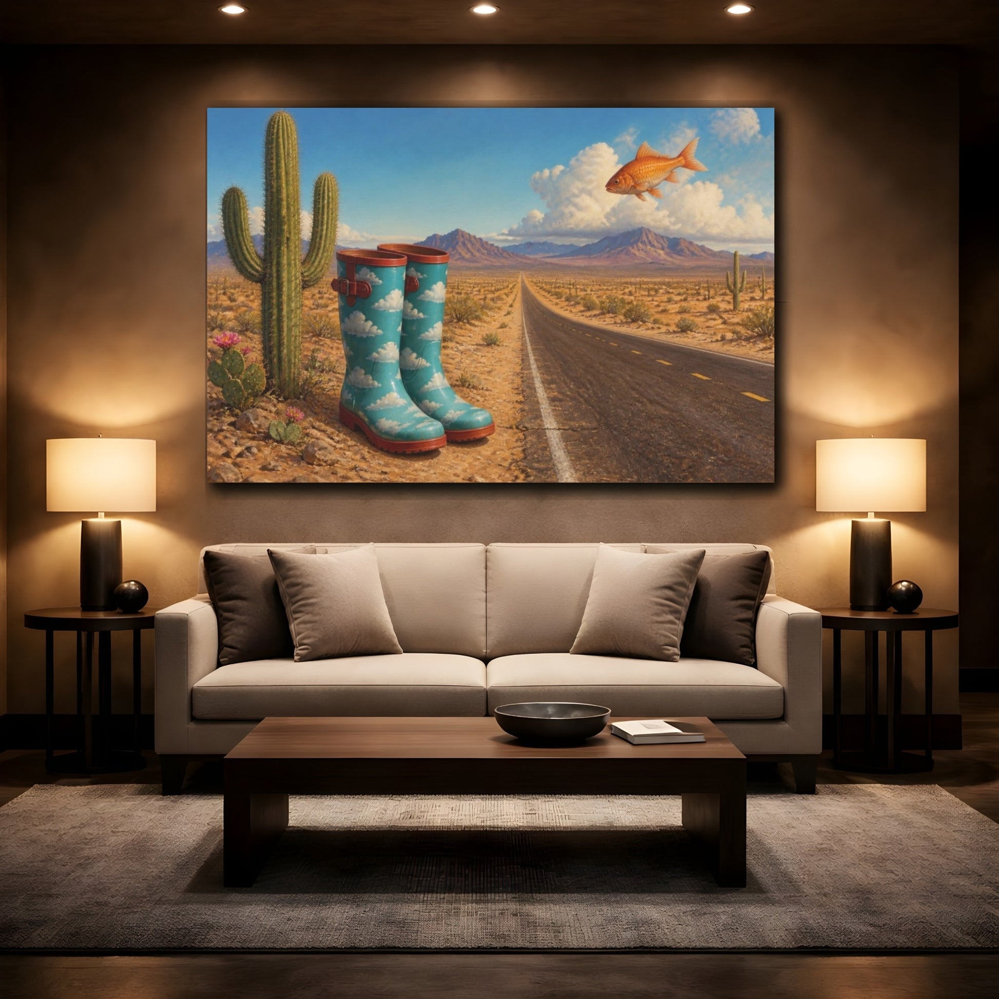 Mockup 2. Funny Cloud Rain Boots shown as canvas print