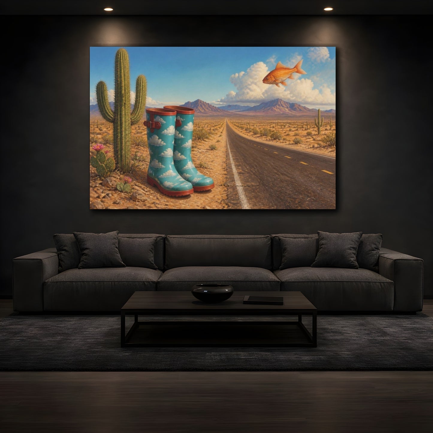 Mockup 3. Funny Cloud Rain Boots shown as canvas print