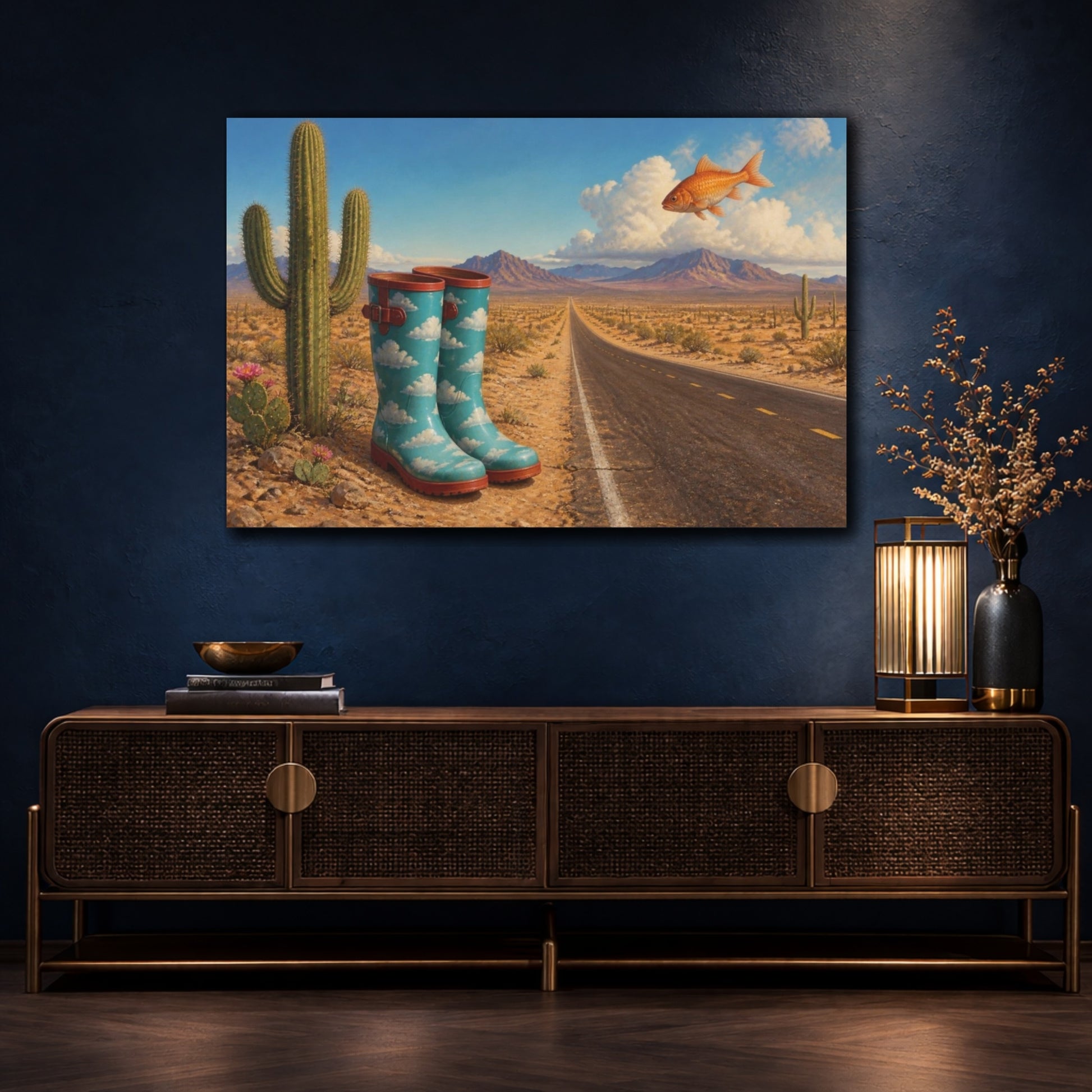 Mockup 4. Funny Cloud Rain Boots shown as canvas print