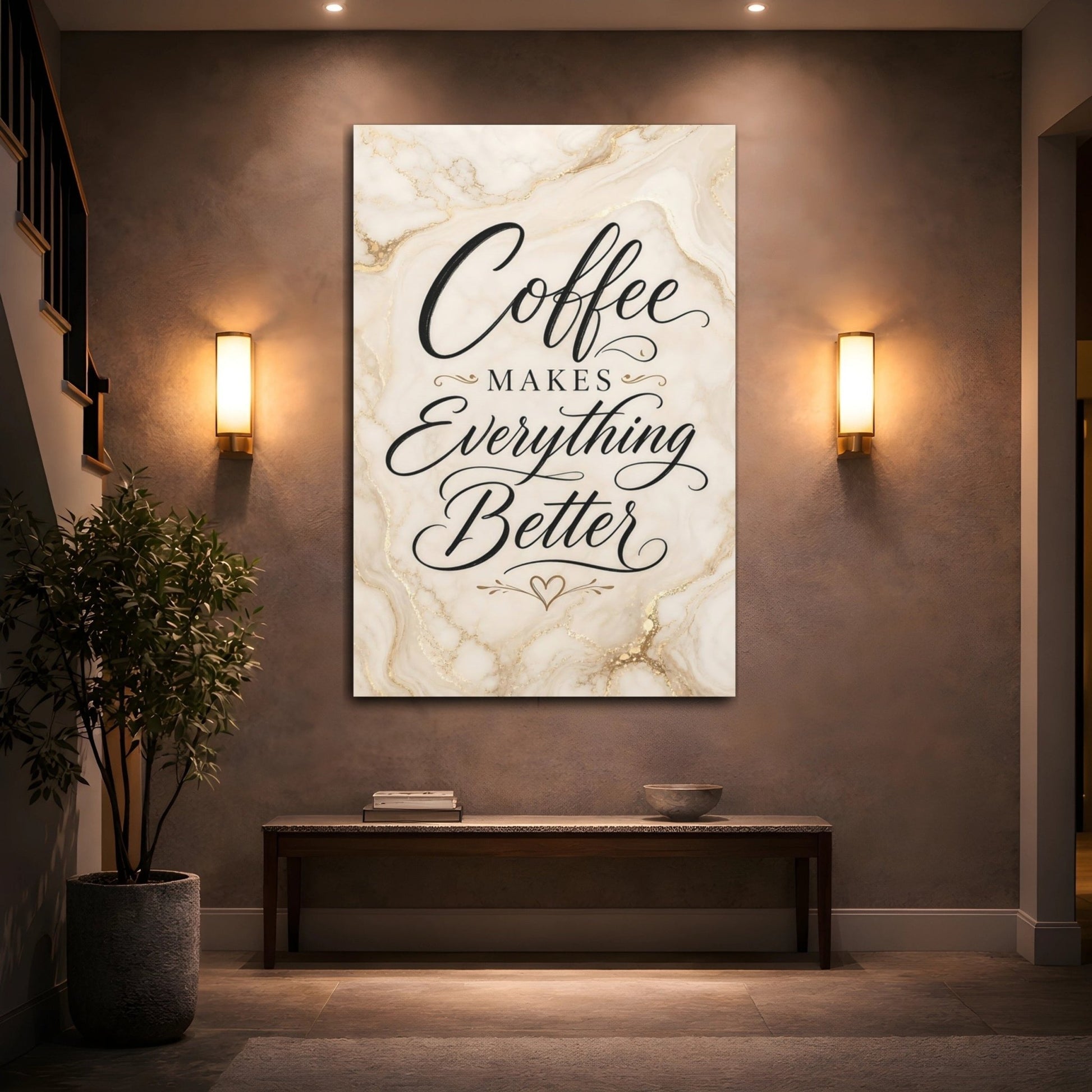 Funny Coffee Quote Cream Gold Canvas Print – Kitchen, Above Counter - YesArtYes