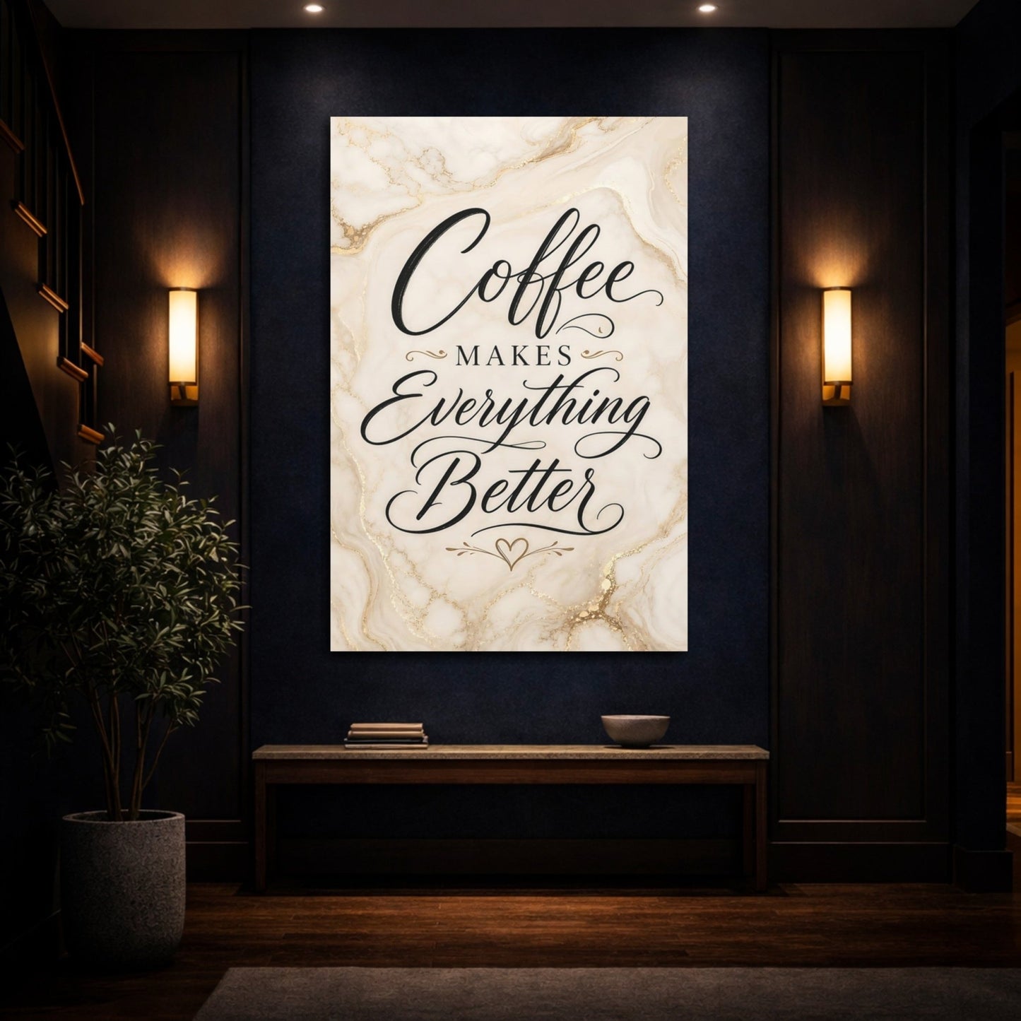 Funny Coffee Quote Cream Gold Canvas Print – Kitchen, Above Counter - YesArtYes