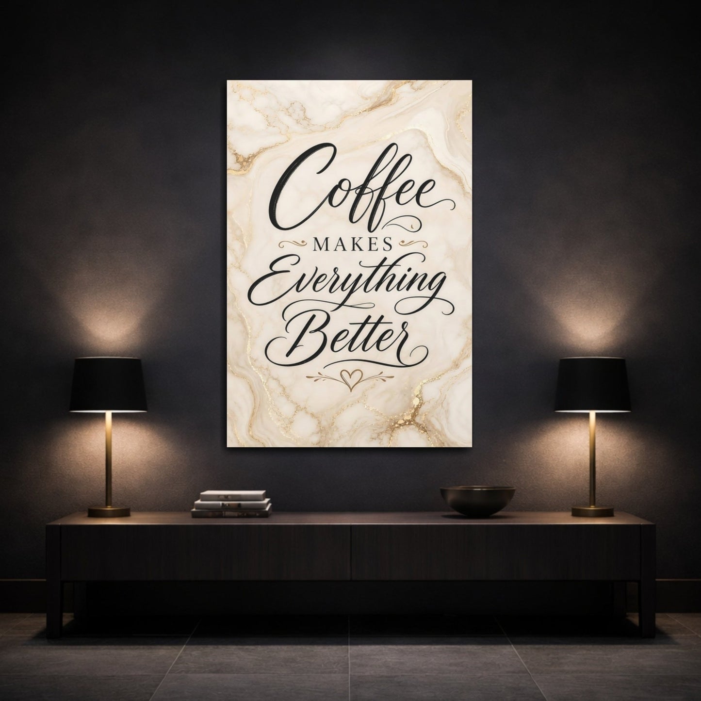 Funny Coffee Quote Cream Gold Canvas Print – Kitchen, Above Counter - YesArtYes