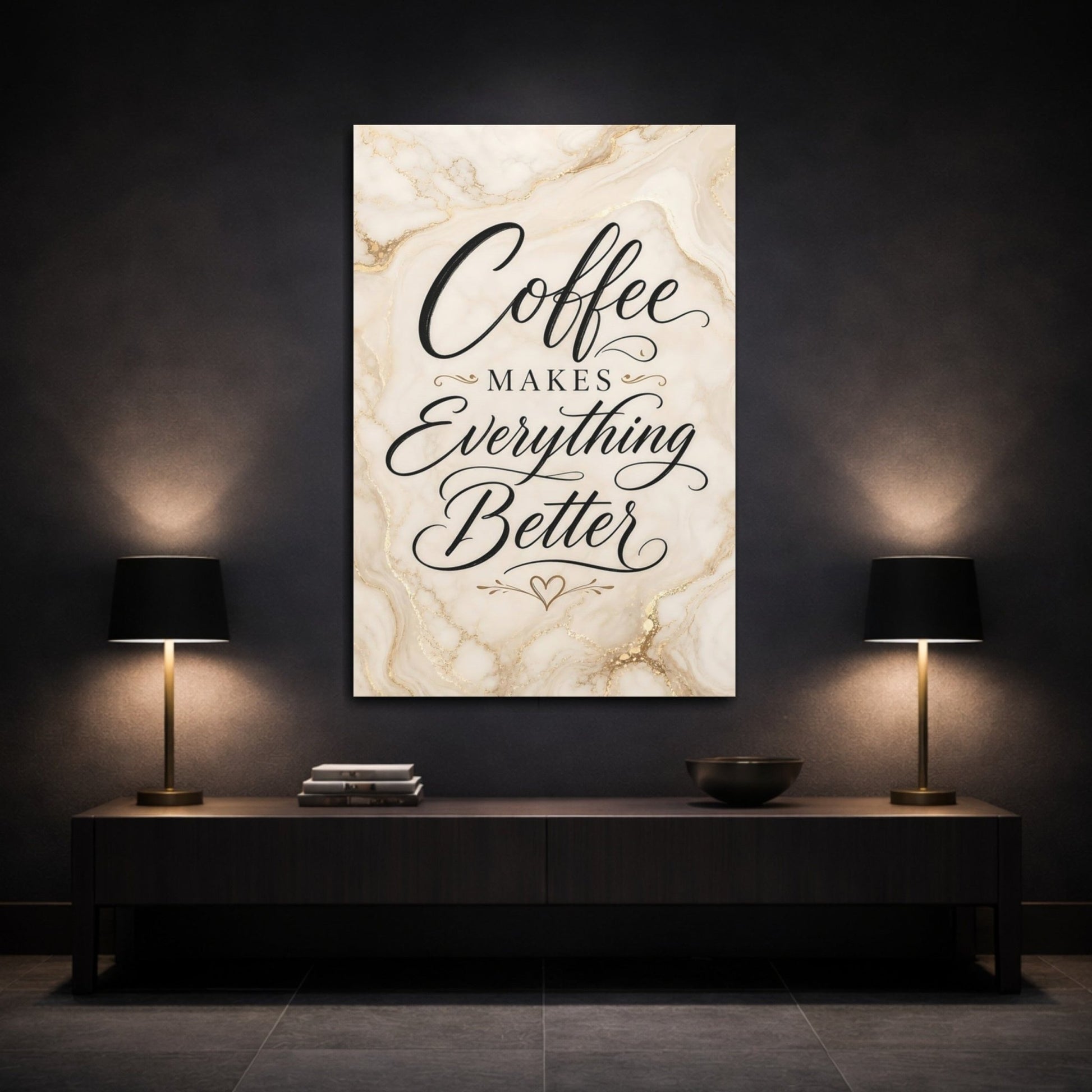 Funny Coffee Quote Cream Gold Canvas Print – Kitchen, Above Counter - YesArtYes