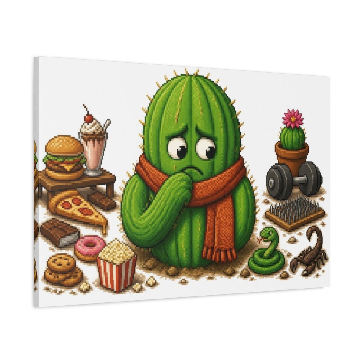 Funny Conflicted Cactus Canvas Print – Kids Room Wall, Green & Orange - YesArtYes