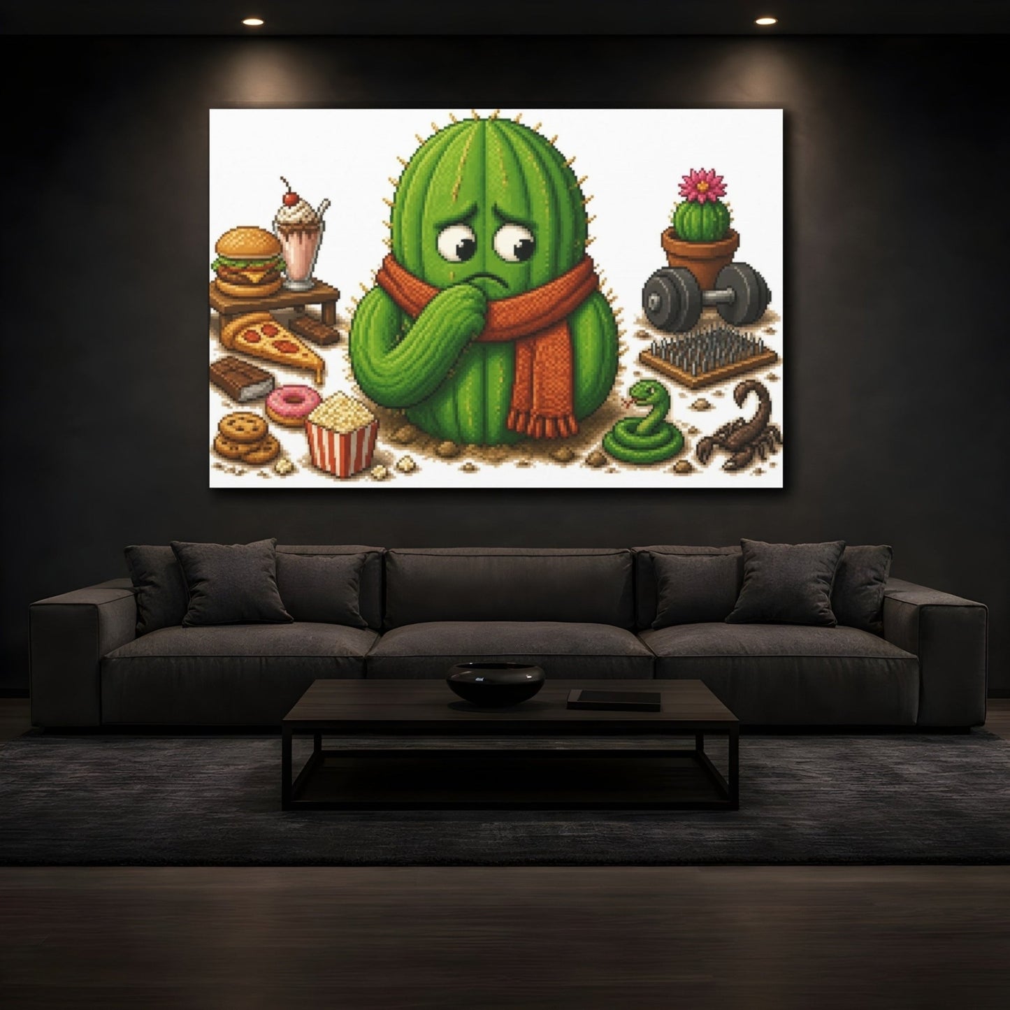 Funny Conflicted Cactus Canvas Print – Kids Room Wall, Green & Orange - YesArtYes