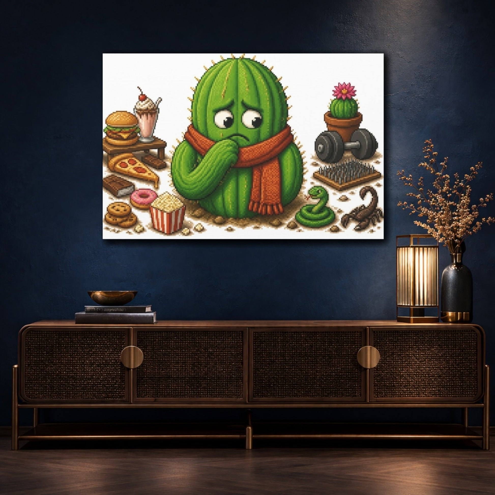 Funny Conflicted Cactus Canvas Print – Kids Room Wall, Green & Orange - YesArtYes