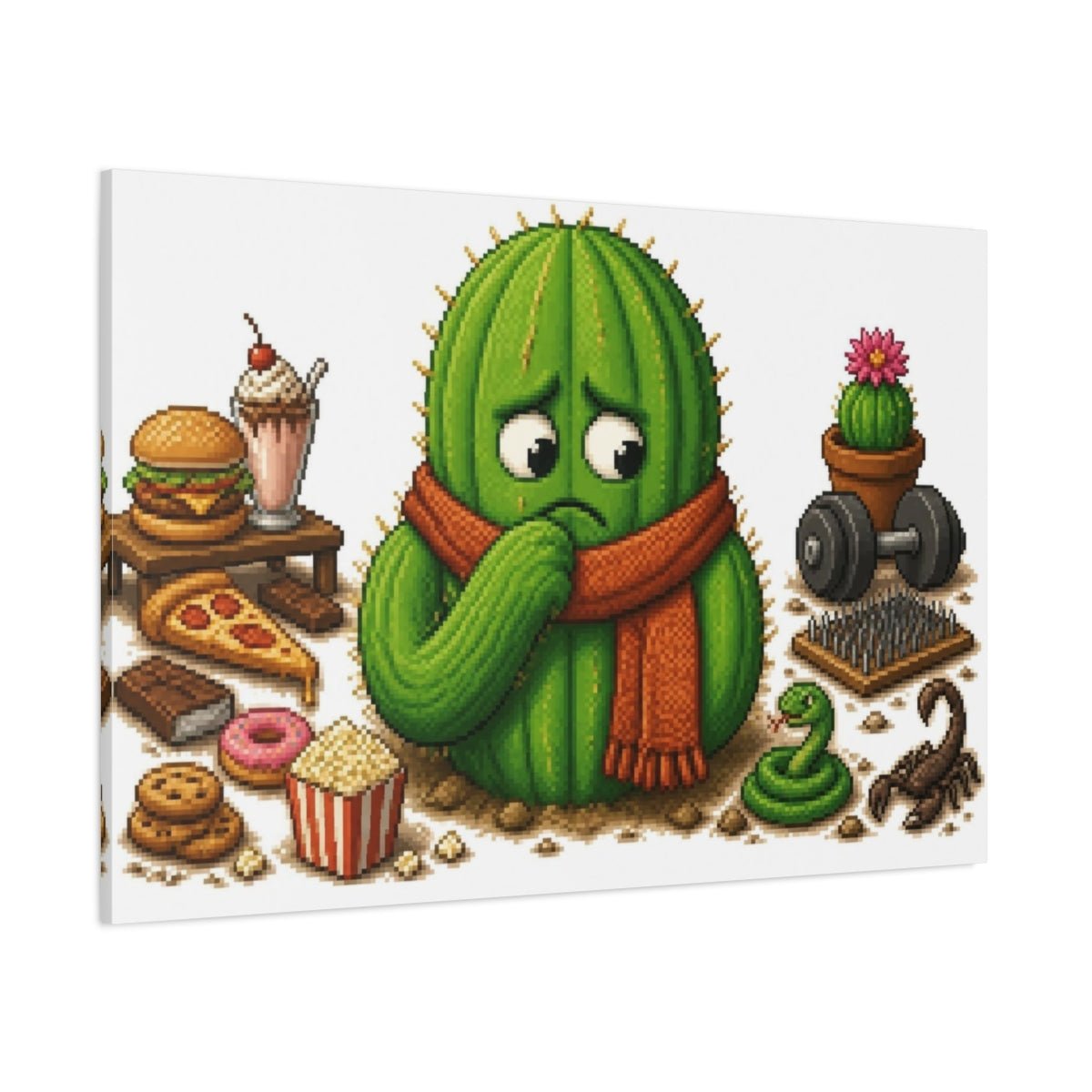 Funny Conflicted Cactus Canvas Print – Kids Room Wall, Green & Orange - YesArtYes