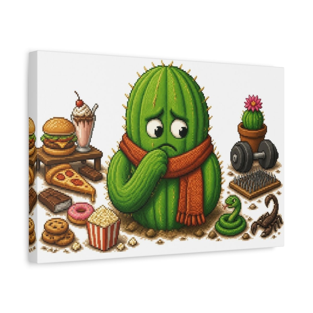 Funny Conflicted Cactus Canvas Print – Kids Room Wall, Green & Orange - YesArtYes