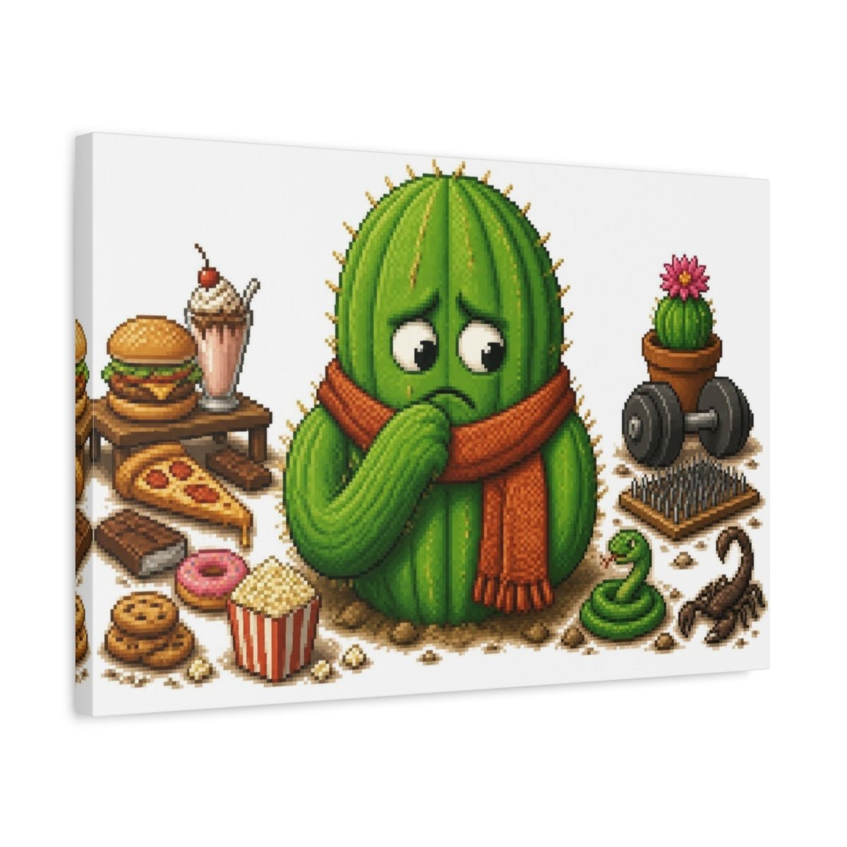 Funny Conflicted Cactus Canvas Print – Kids Room Wall, Green & Orange - YesArtYes