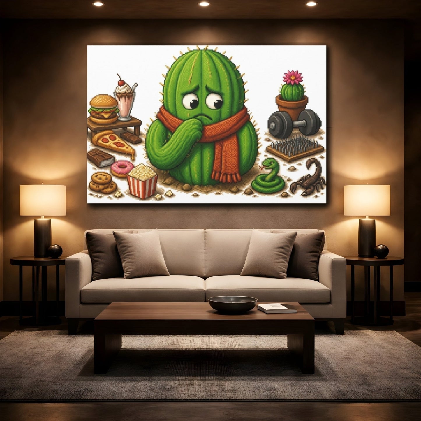 Funny Conflicted Cactus Canvas Print – Kids Room Wall, Green & Orange - YesArtYes