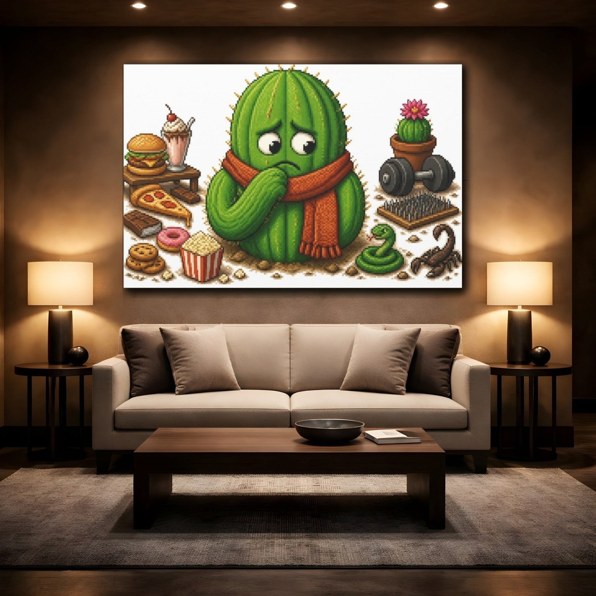 Funny Conflicted Cactus Canvas Print – Kids Room Wall, Green & Orange - YesArtYes
