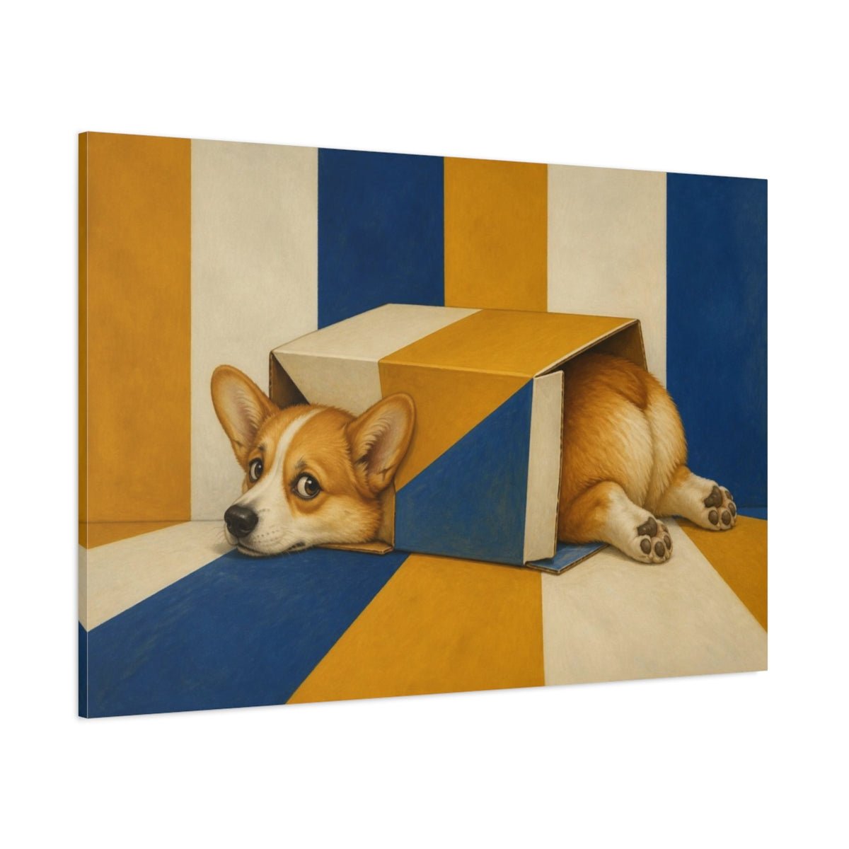 Funny Corgi In Box Canvas Print Wall Art – Living Room Decor, Above Fireplace - YesArtYes