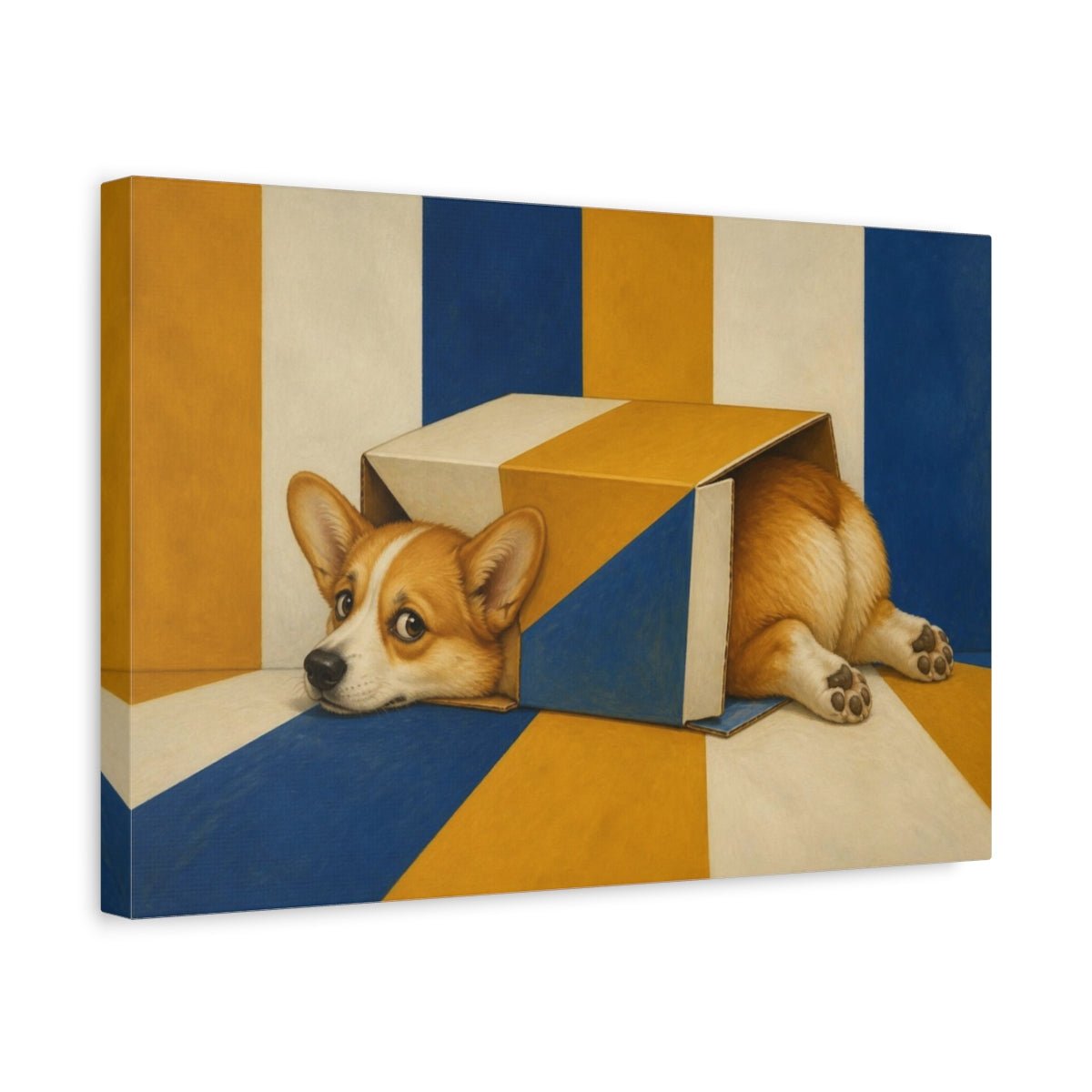 Funny Corgi In Box Canvas Print Wall Art – Living Room Decor, Above Fireplace - YesArtYes