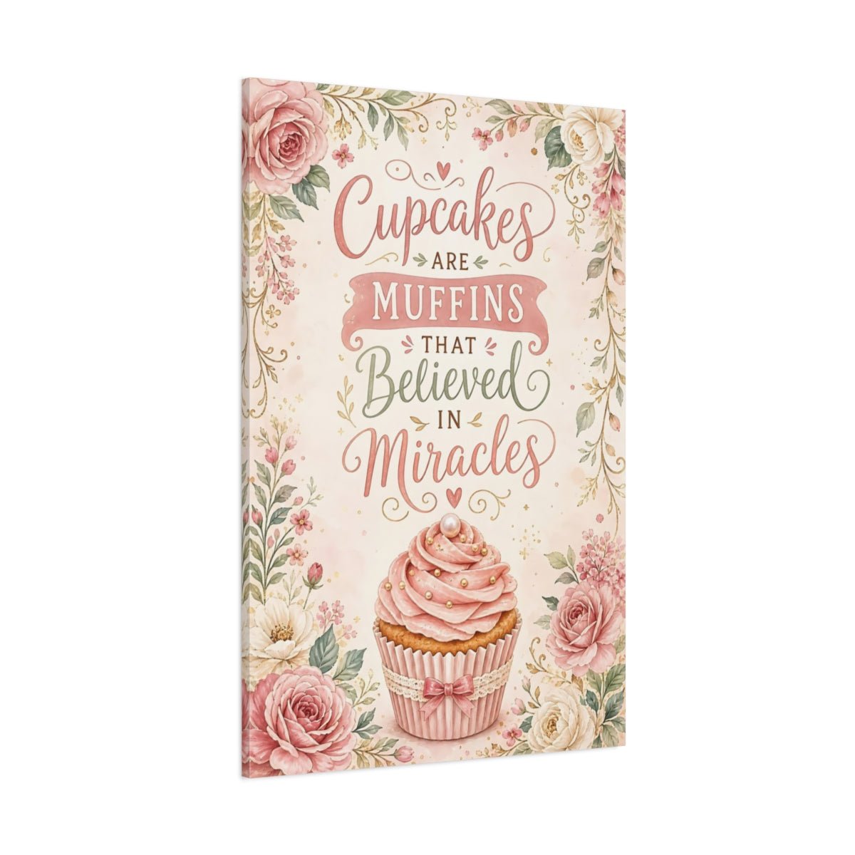 Funny Cupcake Pink Floral Canvas Wall Art Print – Kitchen Decor, Above Counter - YesArtYes