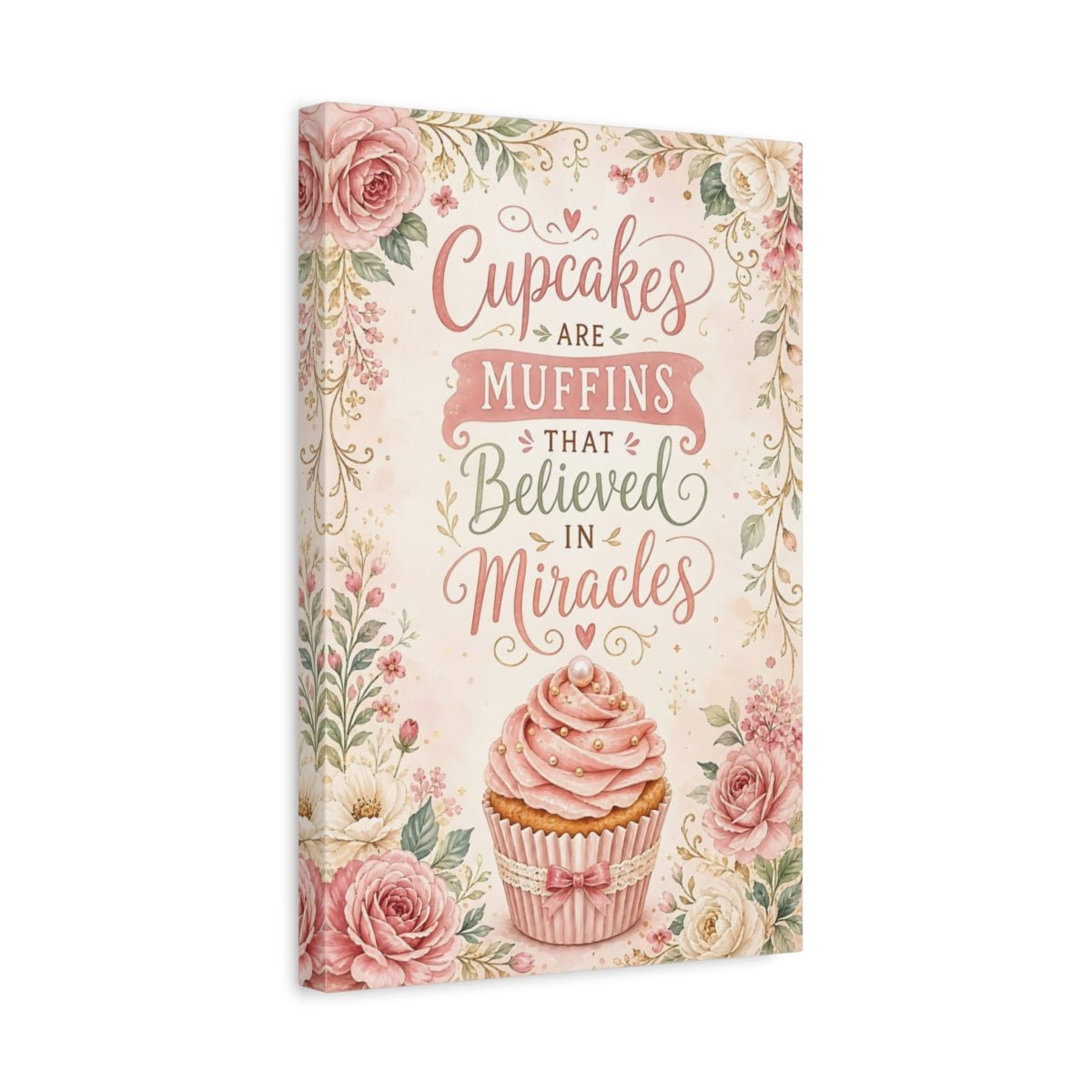 Funny Cupcake Pink Floral Canvas Wall Art Print – Kitchen Decor, Above Counter - YesArtYes