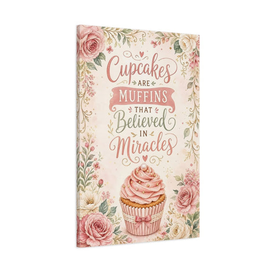 Funny Cupcake Pink Floral Canvas Wall Art Print – Kitchen Decor, Above Counter - YesArtYes