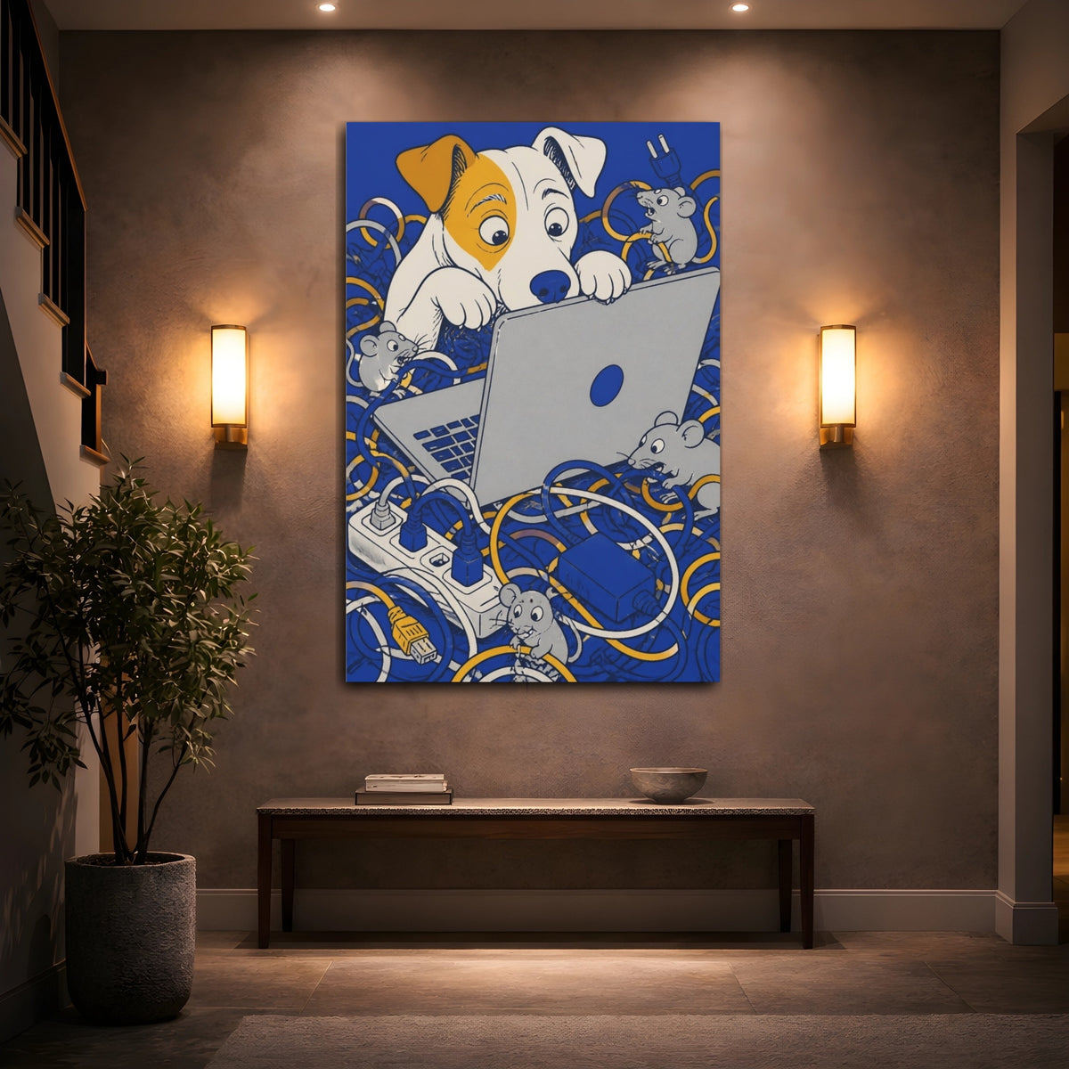 Mockup 2. Funny Curious Dog At Laptop shown as canvas print