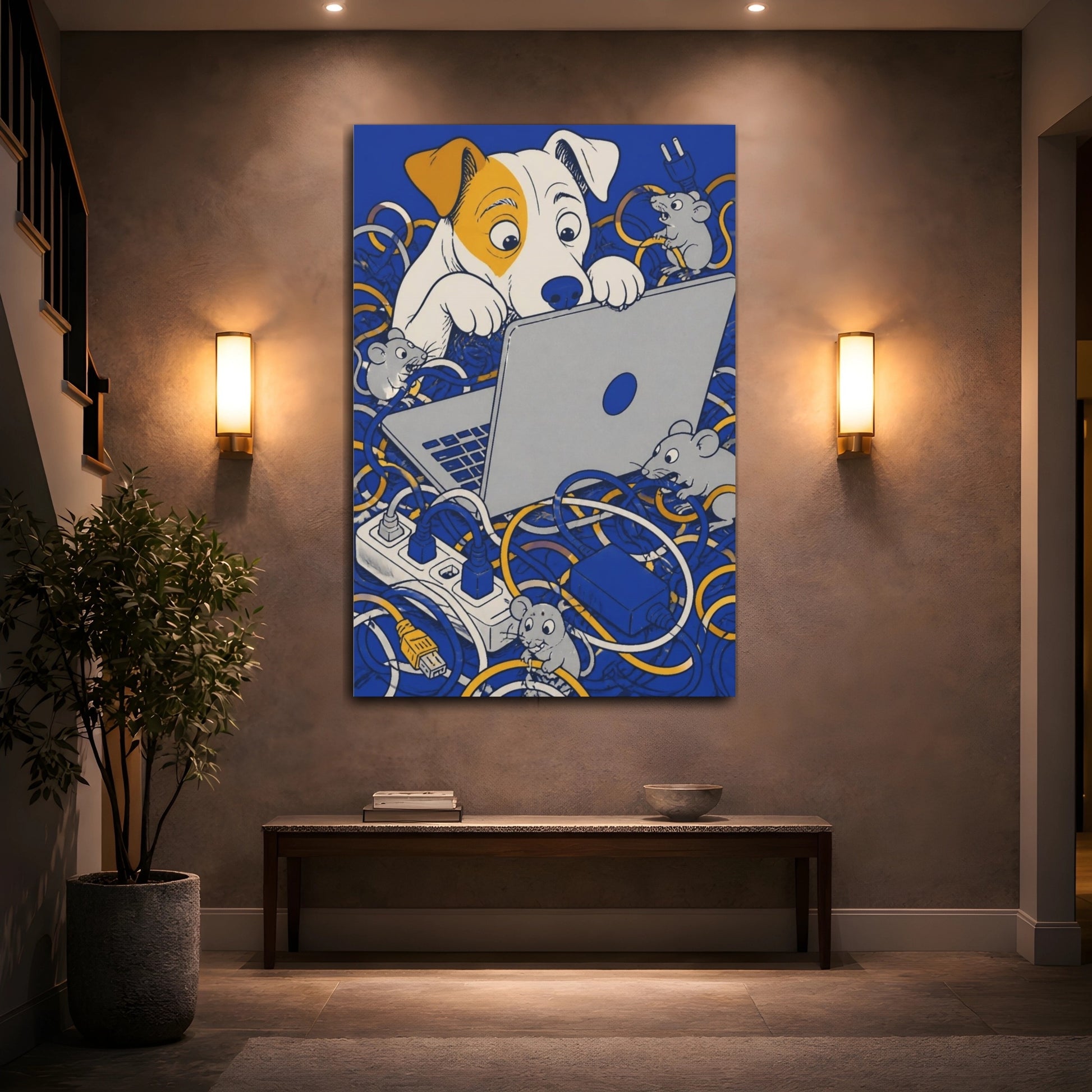 Mockup 2. Funny Curious Dog At Laptop shown as canvas print