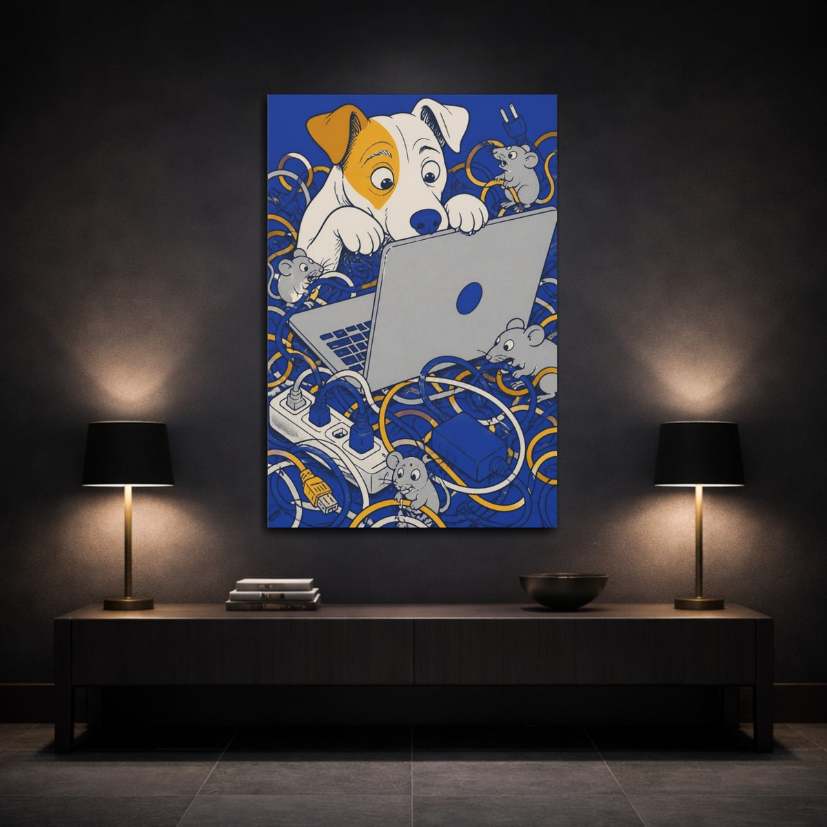 Mockup 3. Funny Curious Dog At Laptop shown as canvas print