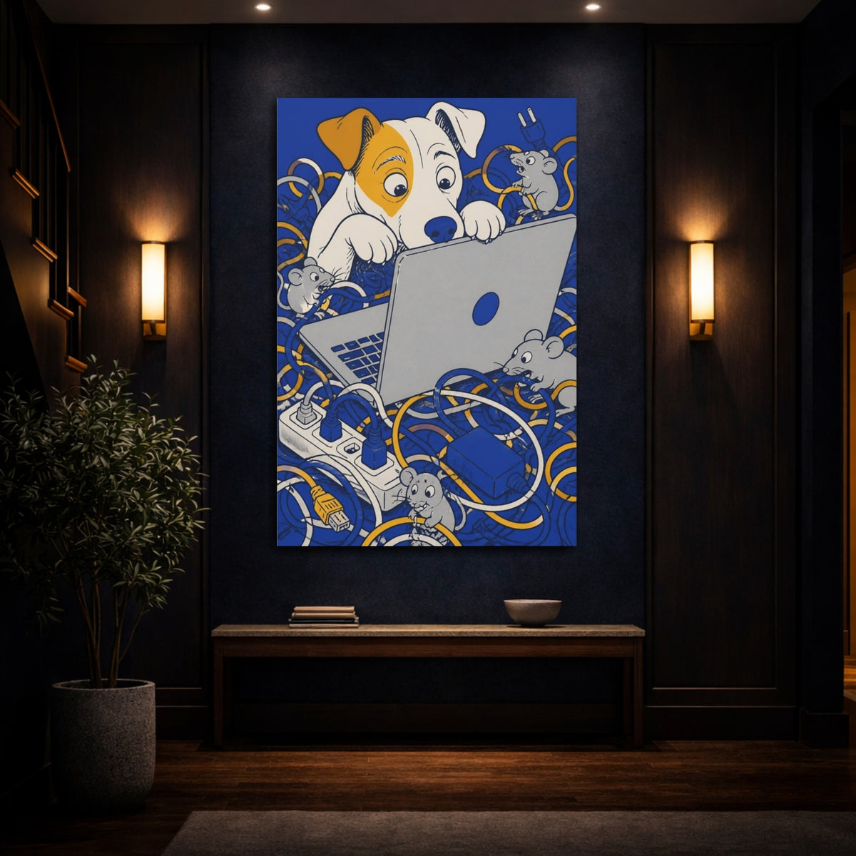 Mockup 4. Funny Curious Dog At Laptop shown as canvas print
