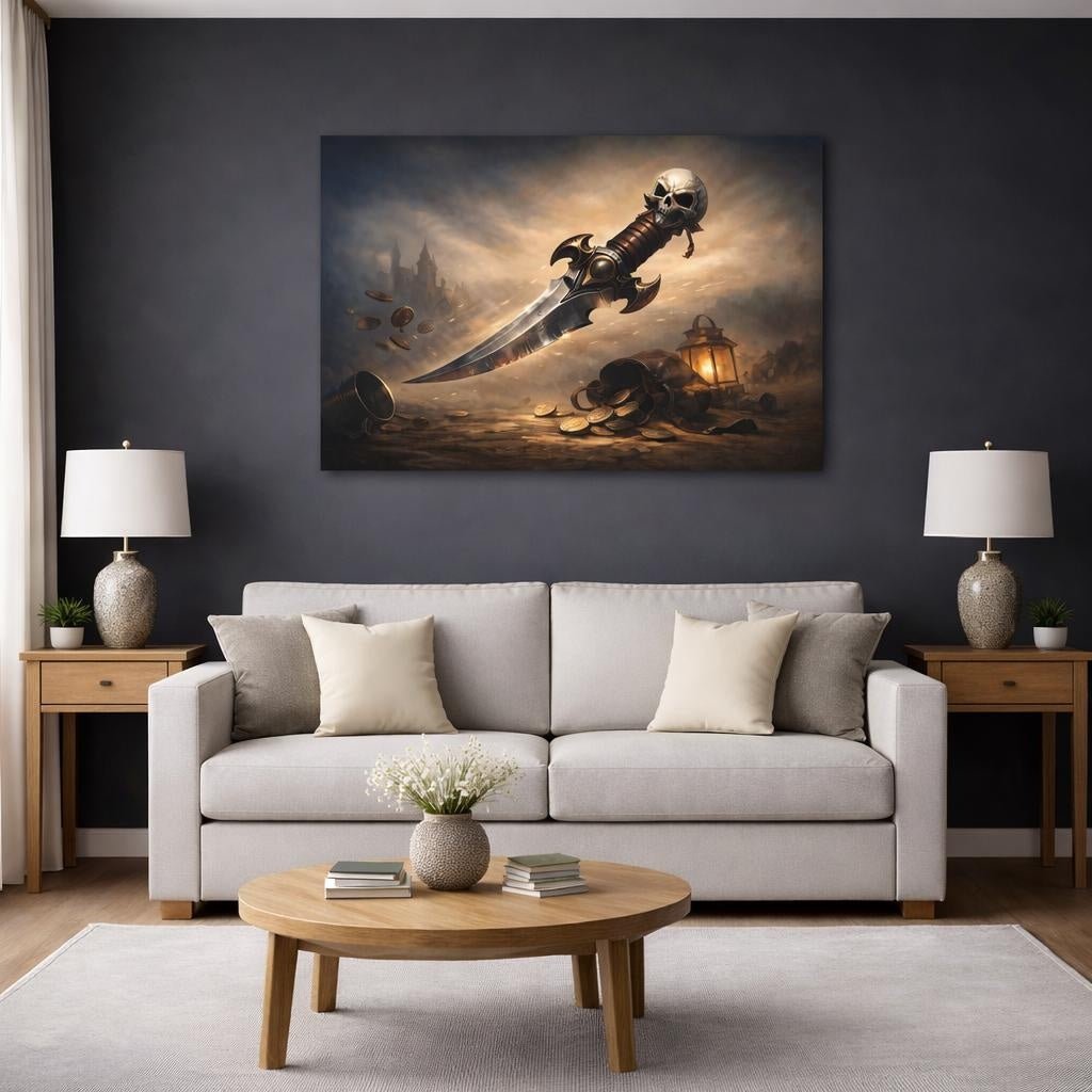 Funny Dagger Skull Vintage - Canvas Wall Art Print - YesArtYes