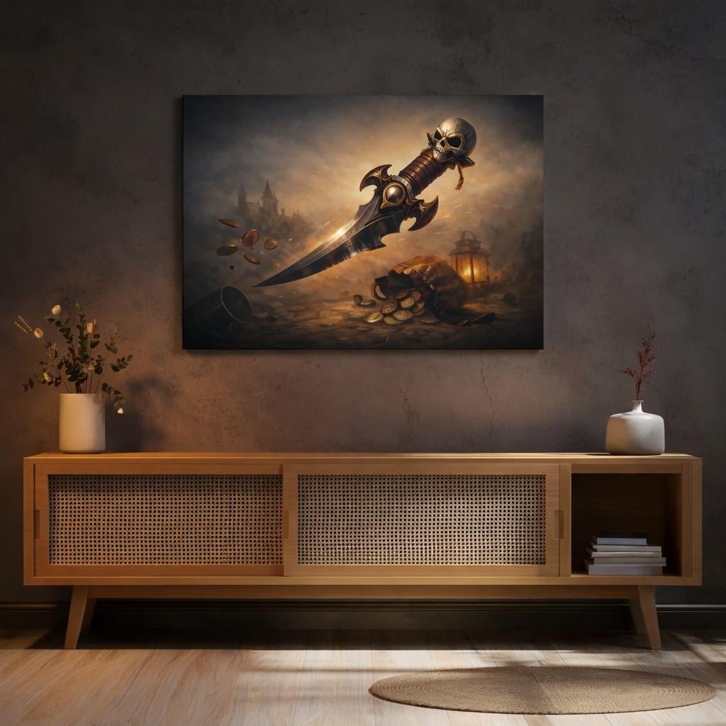 Funny Dagger Skull Vintage - Canvas Wall Art Print - YesArtYes