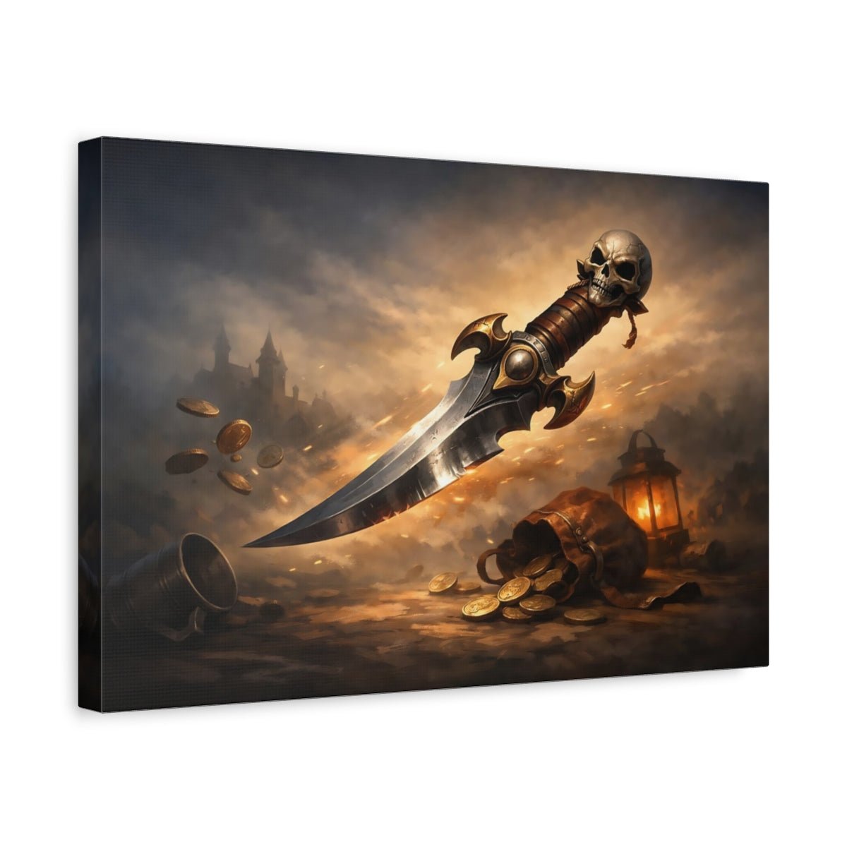 Funny Dagger Skull Vintage - Canvas Wall Art Print - YesArtYes