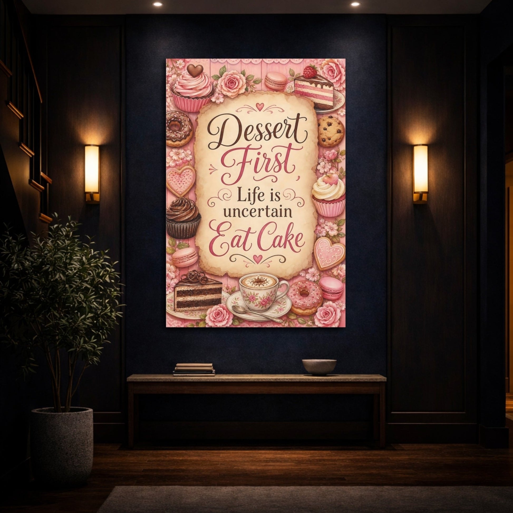 Funny Desserts Pink Canvas Wall Art Print – Kitchen Decor, Breakfast Nook - YesArtYes