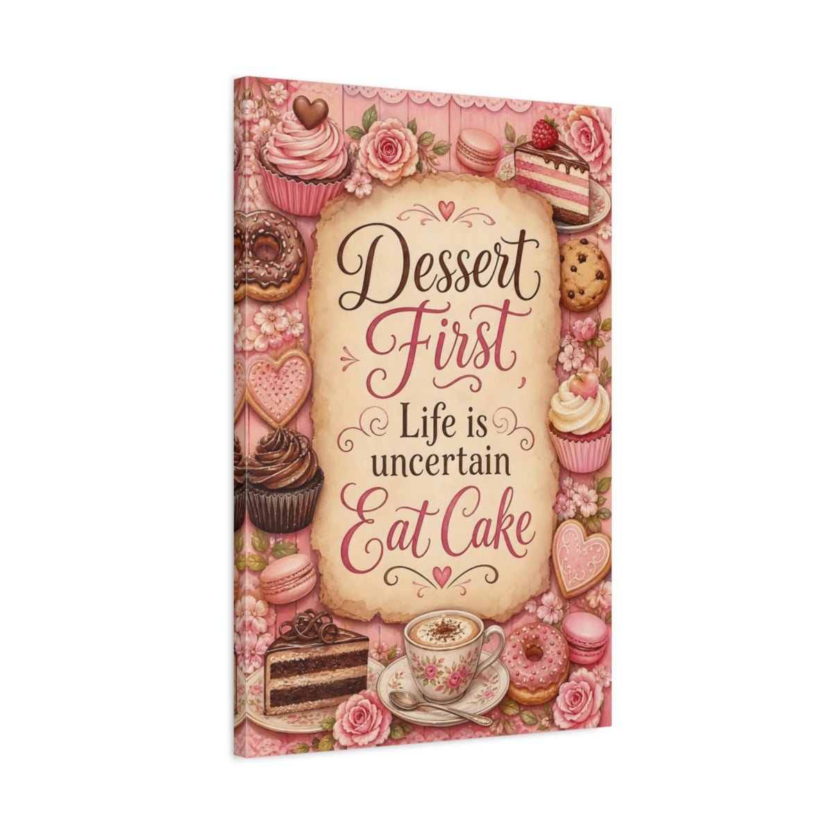 Funny Desserts Pink Canvas Wall Art Print – Kitchen Decor, Breakfast Nook - YesArtYes