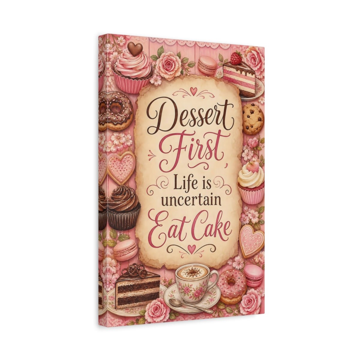 Funny Desserts Pink Canvas Wall Art Print – Kitchen Decor, Breakfast Nook - YesArtYes