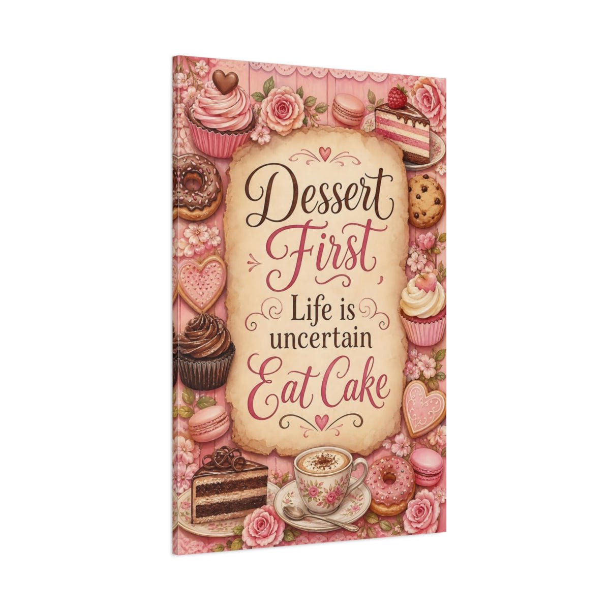 Funny Desserts Pink Canvas Wall Art Print – Kitchen Decor, Breakfast Nook - YesArtYes