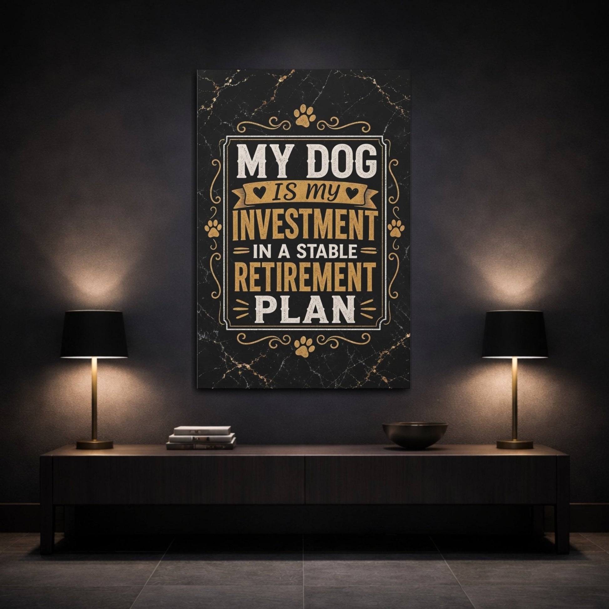 Funny Dog Quote Black And Gold Canvas Wall Art Print – Living Room Decor, Large - YesArtYes