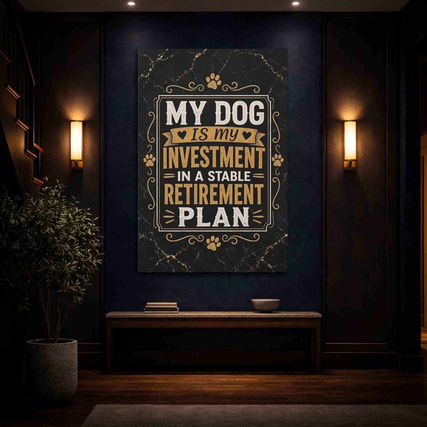 Funny Dog Quote Black And Gold Canvas Wall Art Print – Living Room Decor, Large - YesArtYes